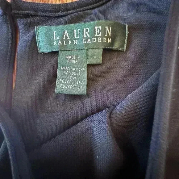 Lauren Ralph Lauren Faux Wrap Belt Midi Black Dress W/ Keyhole Back Size L - Picture 7 of 11